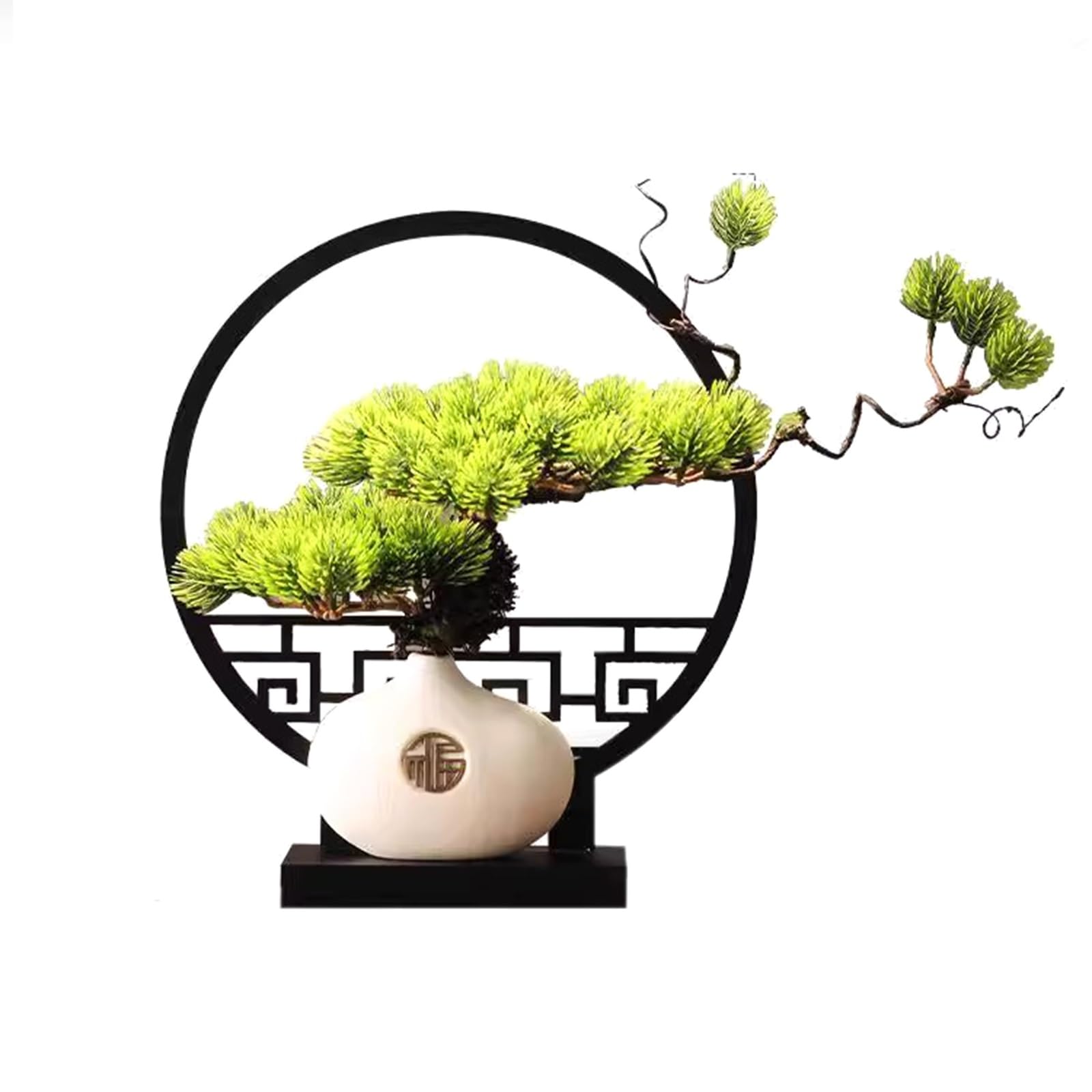 HCZKIUJY Artificial Bonsai Tree Simulation Welcome Pine Tree Bonsai Screen Decoration Zen Living Room Decoration Gateway Cabinet Office Fake Plant Decoration (B)