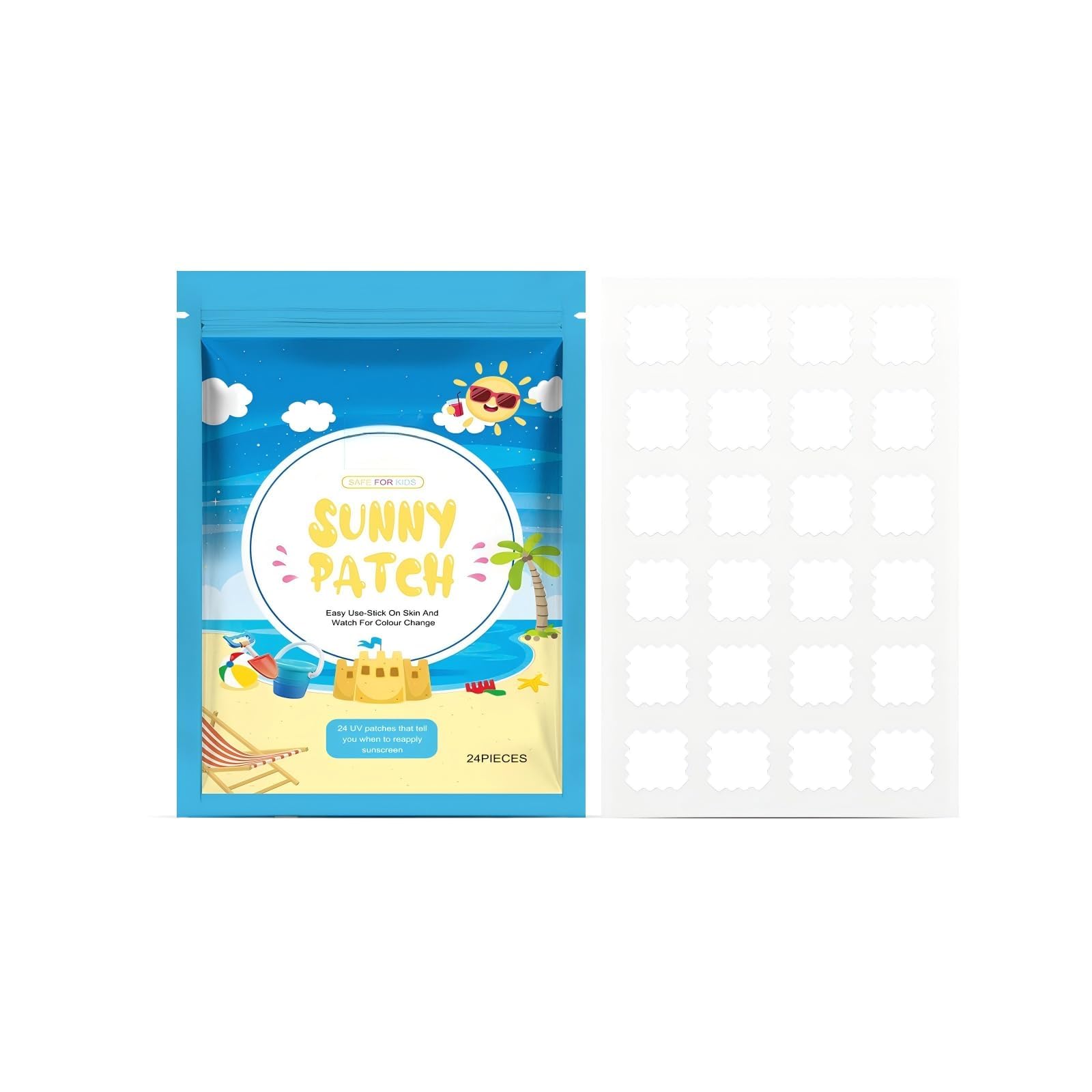 UV Stickers for Sunscreen, Sun Protection Reminder, Sun Protection Stickers for Kids and Adults, Changes Color When Time to Reapply, Waterproof UV Sunblock Patch, 24 Pack