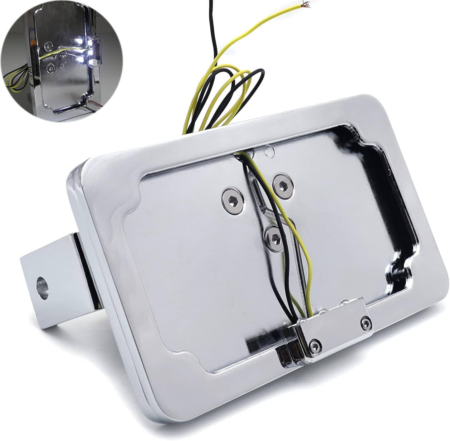MT358-CD-LED Chrome Side Mount License Plate Frame Bracket w/LED Light Compatible with Kawasaki Ninja ZX Suzuki GSXR 600 750 1000 Hayabusa Suzuki Katana TL1000