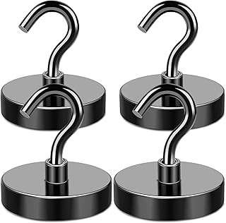 MIKEDE Magnetic Hooks, 150LB Super Strong Magnet Hooks Heavy Duty for Cruise Essentials, Black Neodymium Earth Magnets with Hook for Hanging, Magnetic Metal Hanger for Fridge, Toolbox - 4 Pack
