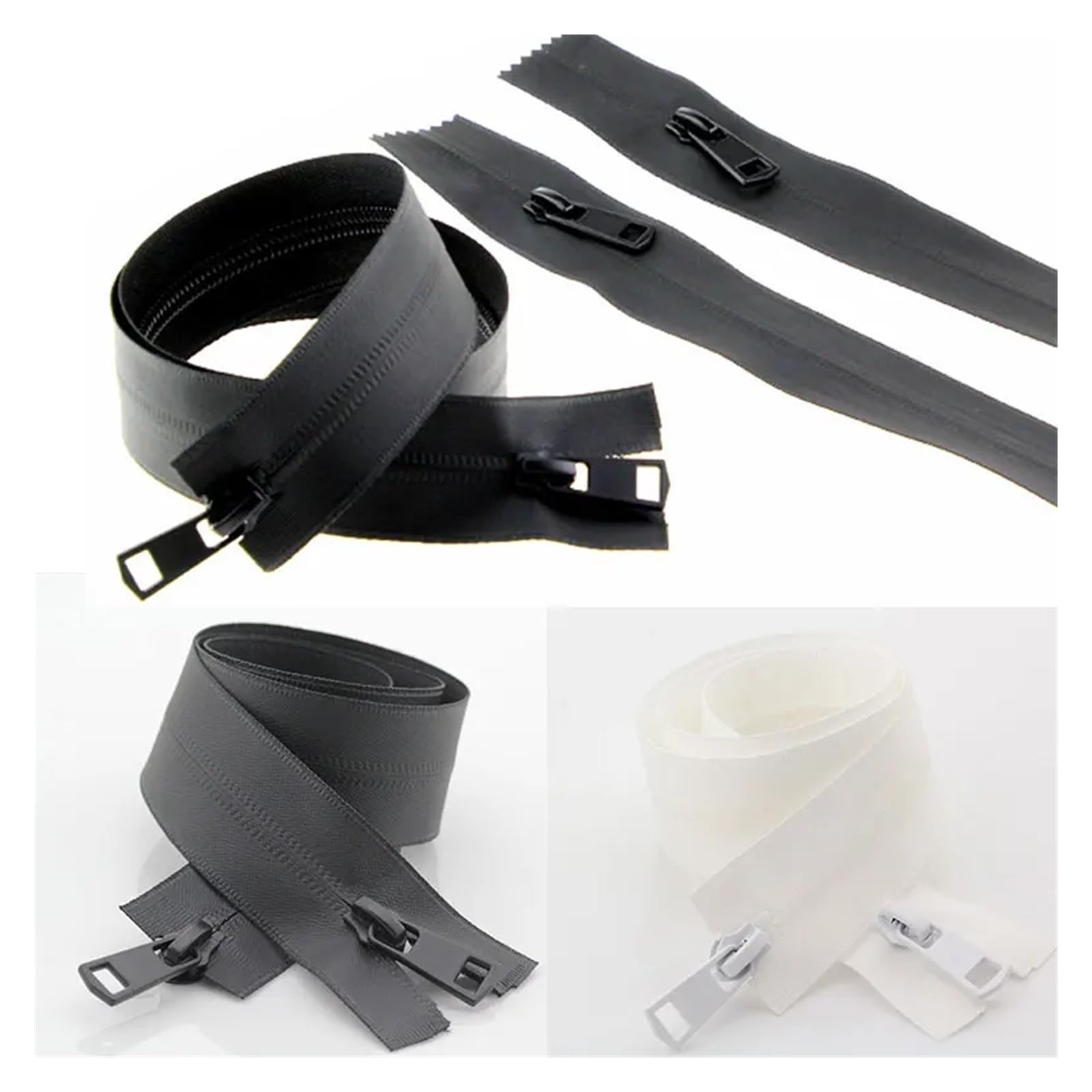 cremalleras para coser, Cremallera de doble cursor for coser chaquetas, bolsos, accesorio reparación cremalleras, 60/70/75/80/90/100/120/50 cm(Black,75CM)