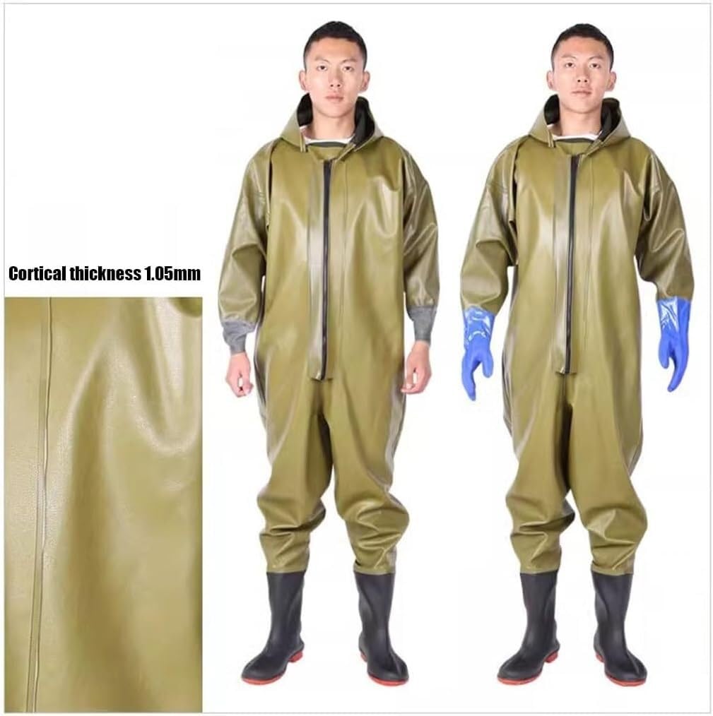 Śliniaki do brodzenia z butami Wodery wędkarskie Zintegrowane spodnie wędkarskie z butami do brodzenia do czyszczenia rzek/akwakultury Wysokie buty do brodzenia z naturalnej gumy(Green2,46)