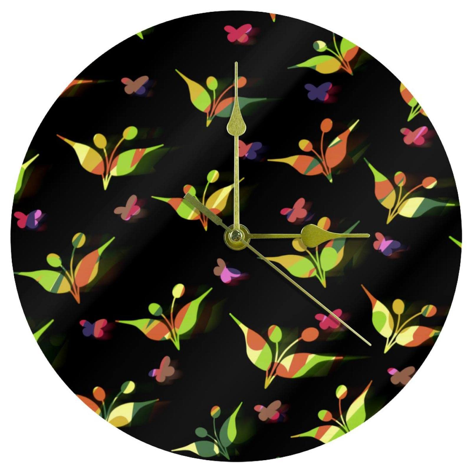 Horloge murale en acrylique fleur et papillon 24 cm silencieuse pour salon