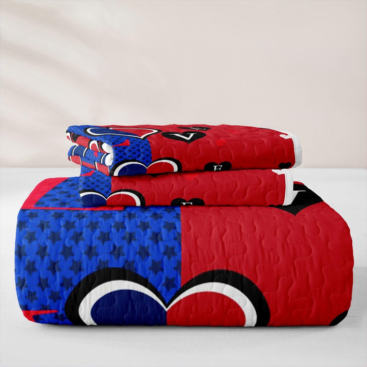 Homewish Copriletto Singolo Blu Rosso Cuore Amore Tutte Le Stagioni