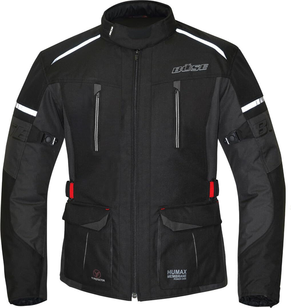 Büse Rider Blouson textile de moto imperméable, noir, 28