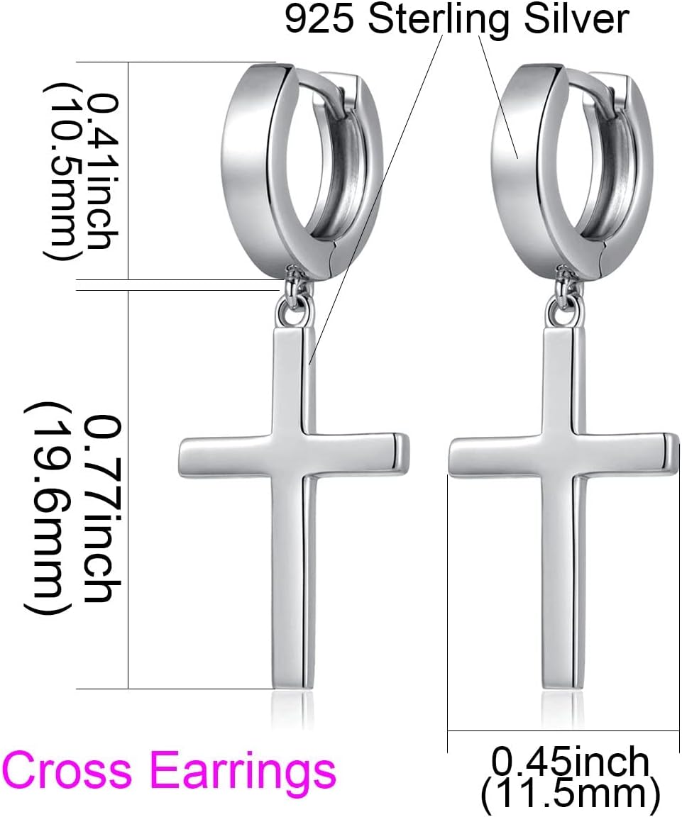 Sterling Silver Cross Earrings, High Polished Cross 10MM Hoop Earrings Religious Dangle Earrings 18K Gold Plated Hanging Large Cross Jewelry for Men Women - Image 7
