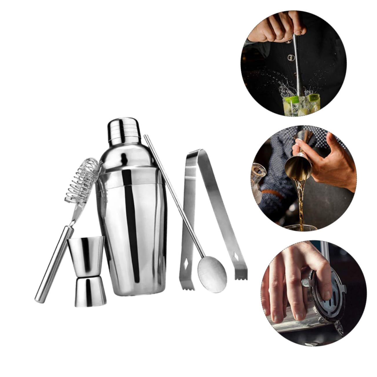 5piezas Coctelera De Acero Inoxidable Accesorios para Coctelería Colador Profesional Medidor De Acero Inoxidable para Bebidas La Barra