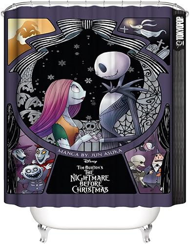 Miniatura 2 de Juego de cortina de ducha de marionetas de Halloween, El extraño mundo de Navidad, decoración de Halloween, cubierta de ducha de tela para baño,