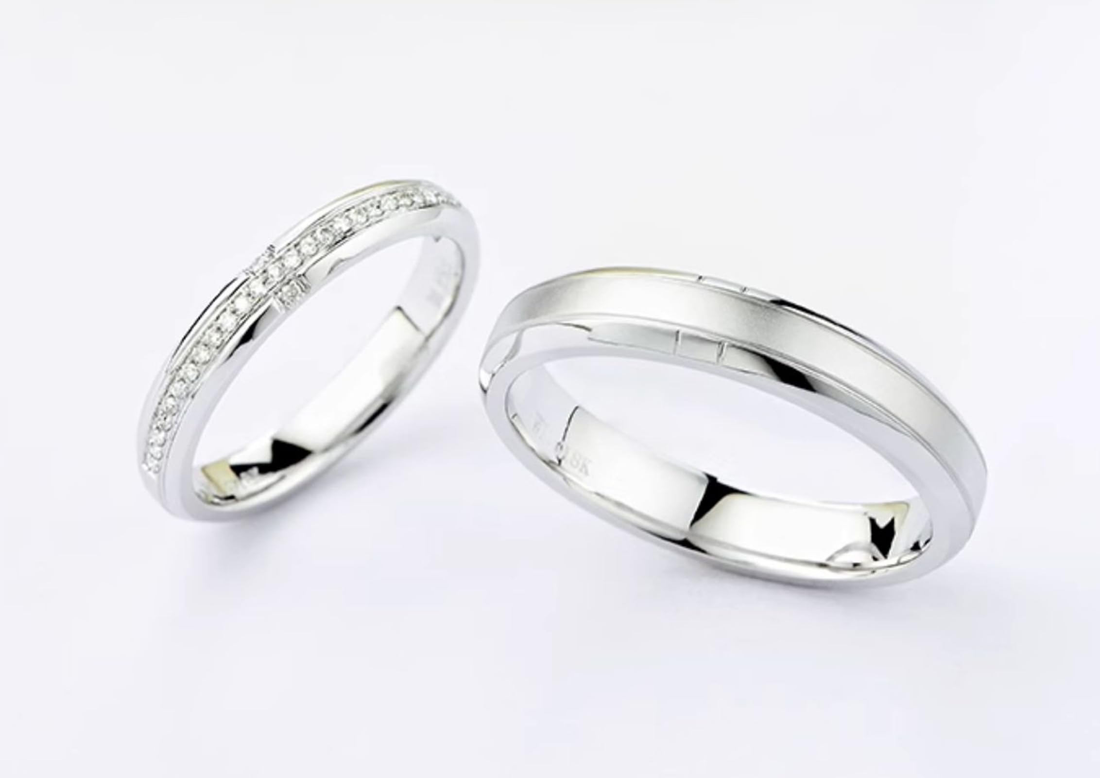 Alianzas de oro blanco con diamantes, simples anillos de boda de oro real para mujer