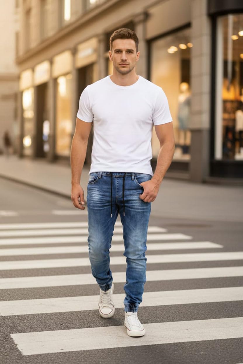 Reslad Dżinsy spodnie dresowe o wyglądzie dżinsu, męskie spodnie slim fit, spodnie męskie RS-2073