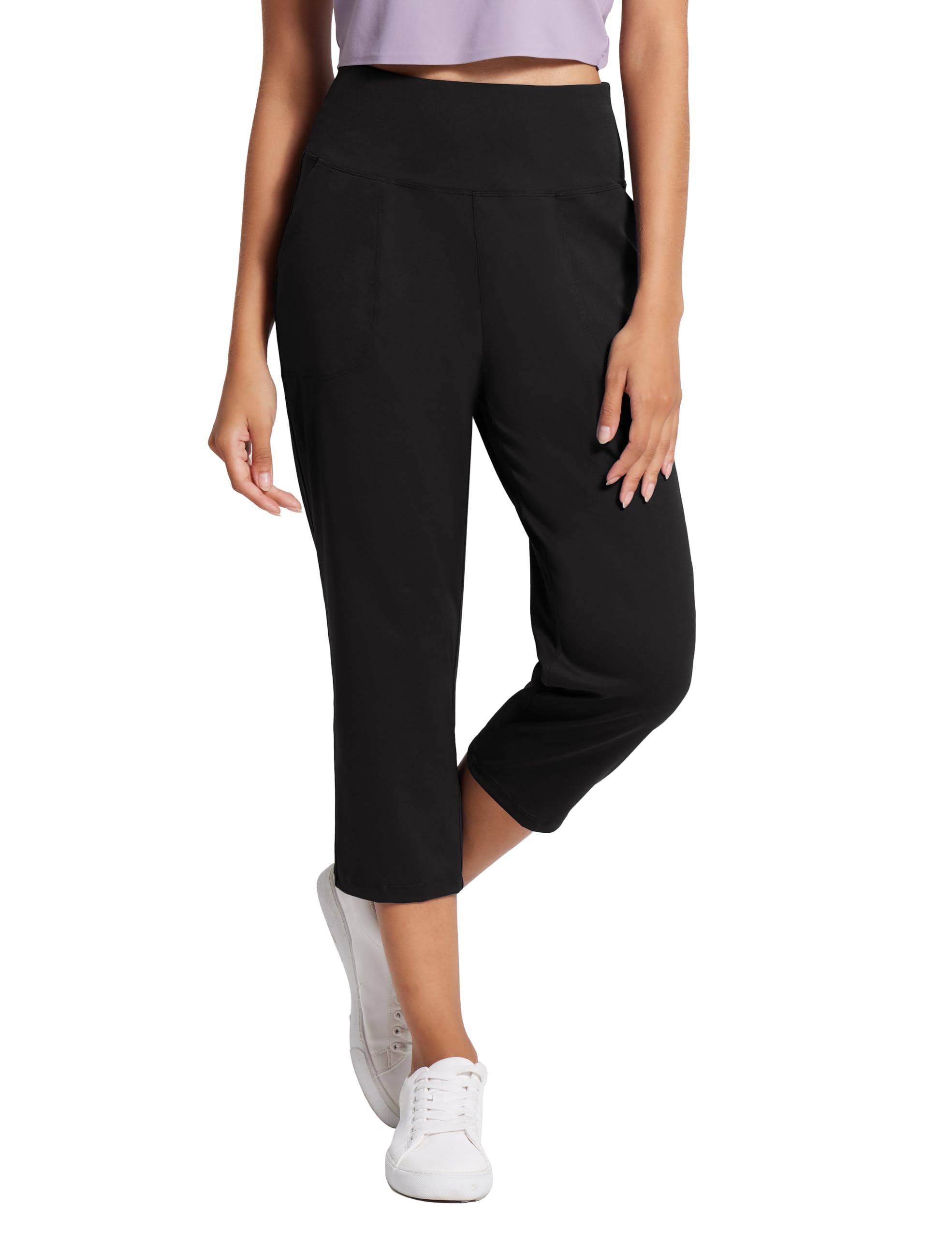 AJISAIWomen's Yoga Capri Pants for Women High Waist Workout Pants with Pockets Leggings Crop Straight Pants