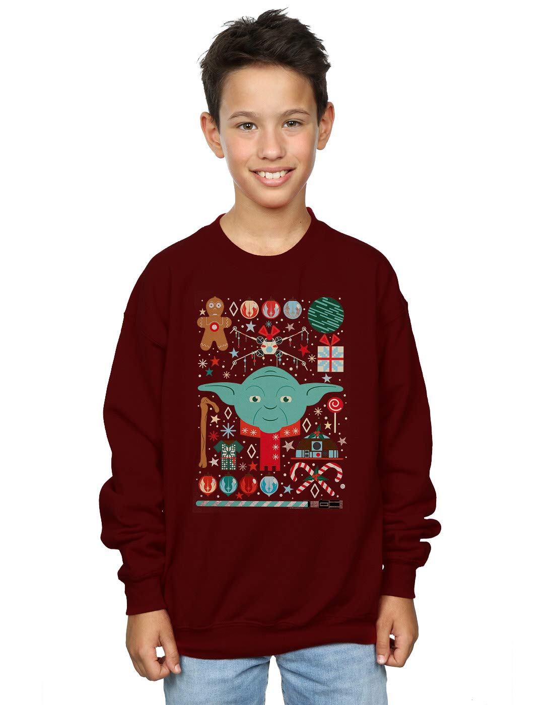 Absolute Cult Star Wars Boys Yoda Christmas Sweatshirt Burgundy 7-8 Years