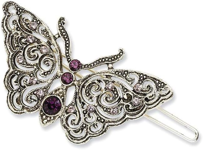 Goldia Silver-Tone Light & Dark Purple Crystal Butterfly Barrette