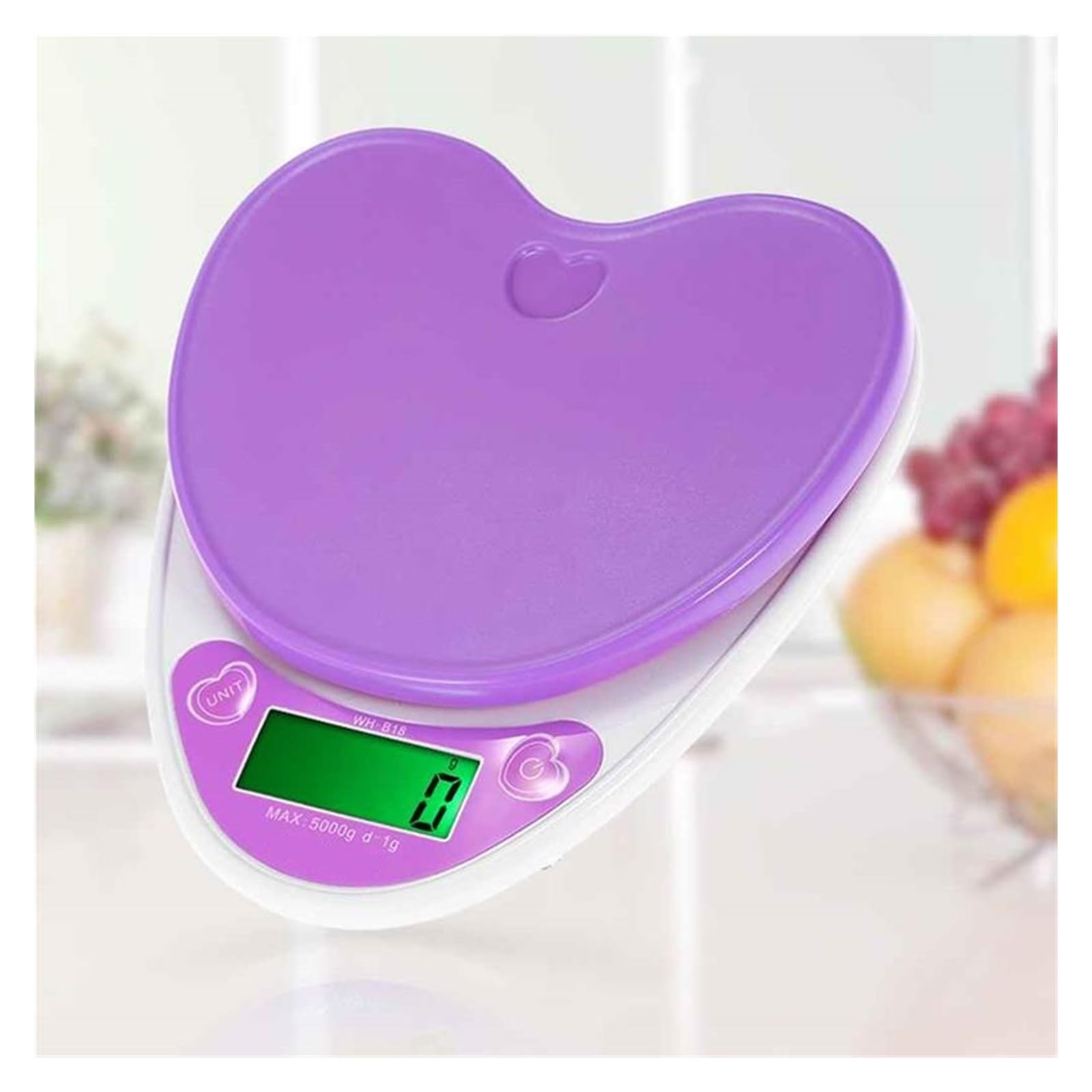 5kg 1g Lovely Heart Shaped Cyfrowa Waga Kuchenna LCD Food Wagi Elektroniczne Gotowanie Dieta Ławka Do Ważenia(Purple)
