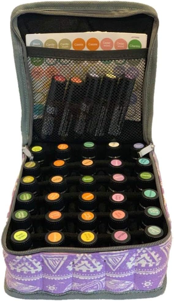 Essential Oil Carrying Case Holds 30 or 56 Bottles 5ml-15ml - Perfect for Traveling with Oils! Multiple Colors! (30 Vial) (30 Vial, Purple Elephant)