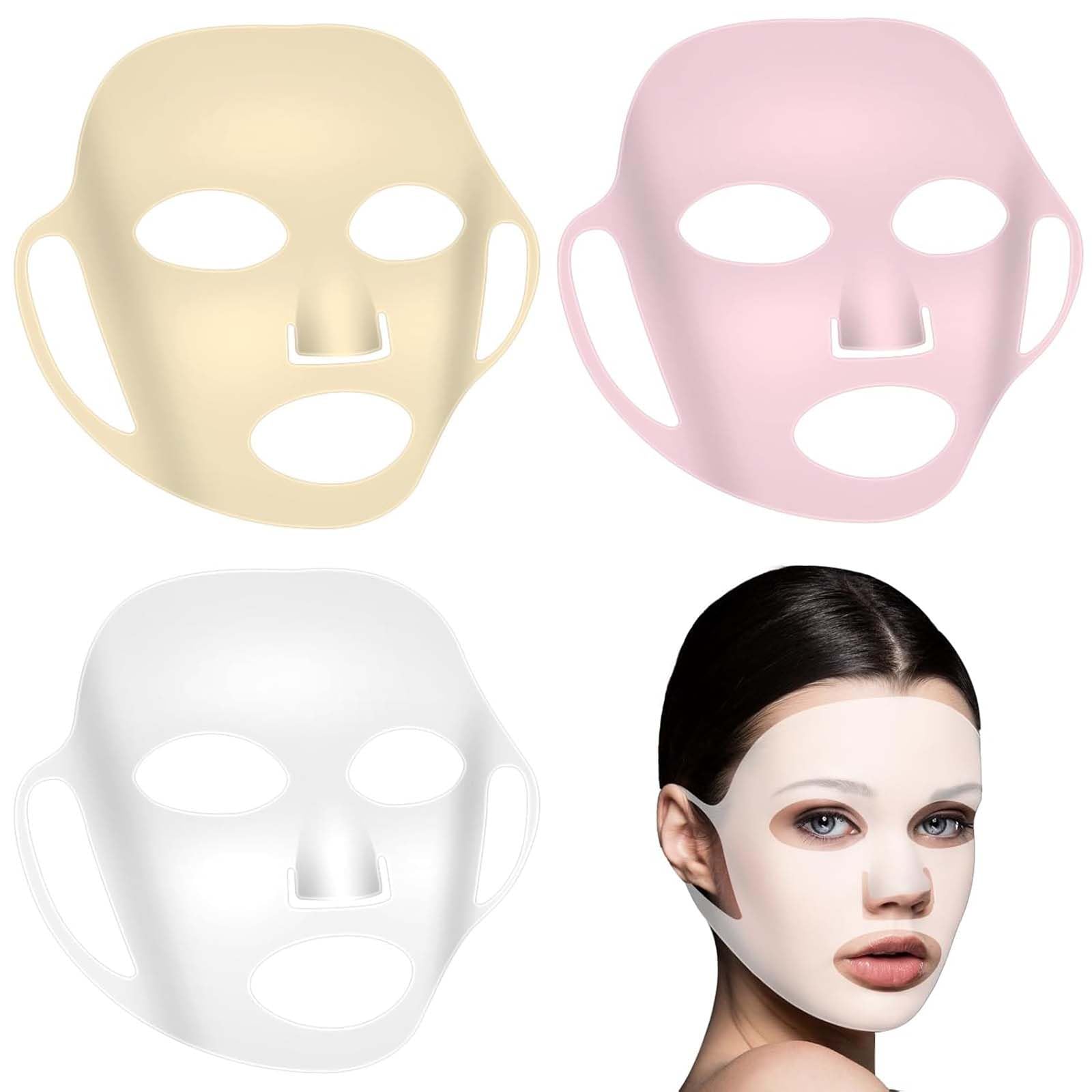 3 PCS Silicone Face Mask, Reusable Sheet Mask Cover for Skincare, Premium Silicone Face Mask Holder Prevents Essence Evaporation, Pink Transparent Gold Set for Women-image-49