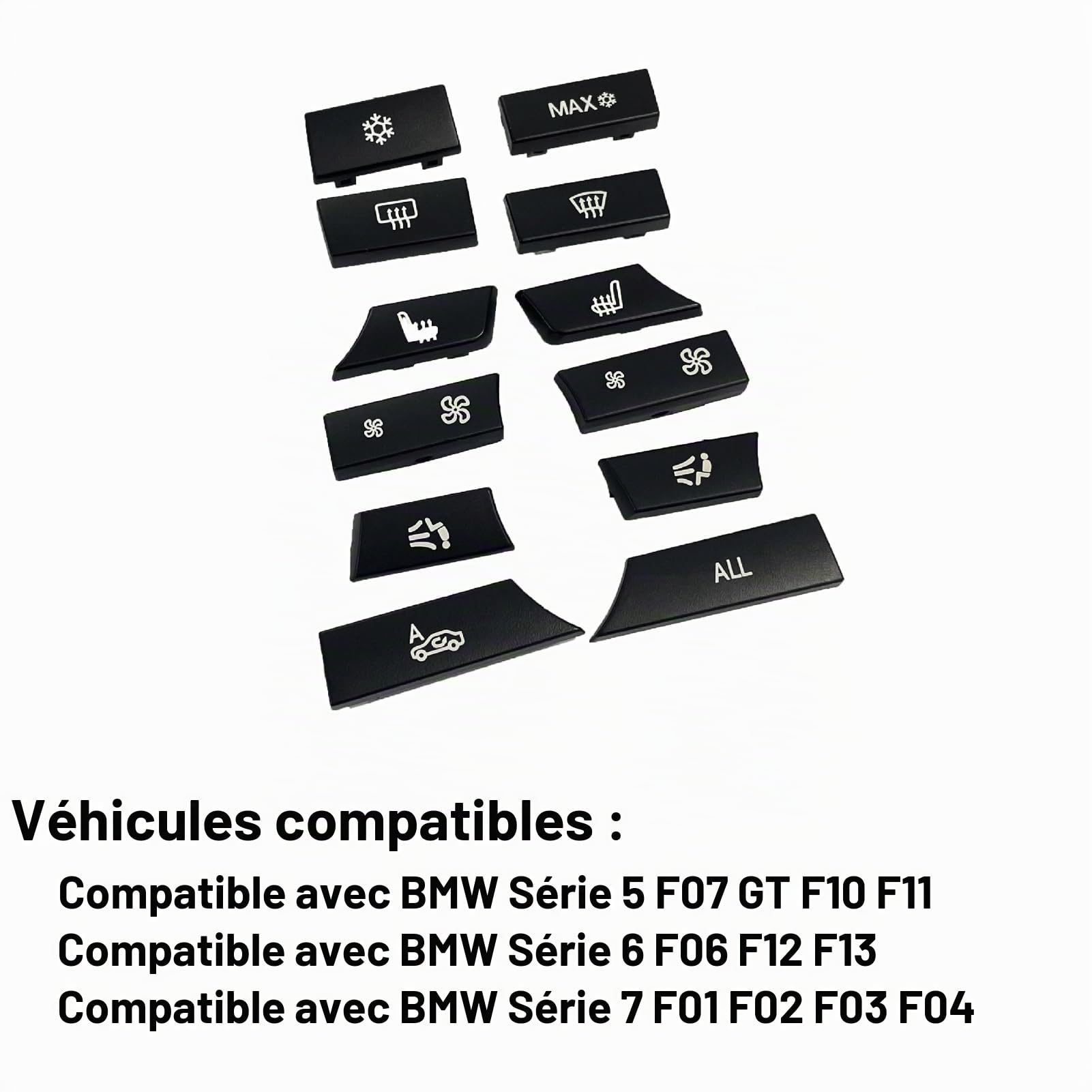 TTCR-II 12PCS Compatibles avec BMW Bouton Commutation Chauffage Série 5/6/7 F01 F02 F03 F04 F06 F07 F10 F11 F12 F13, 61319313923 Couvercle Bouton Commutation A/C Climatisation Console Centrale