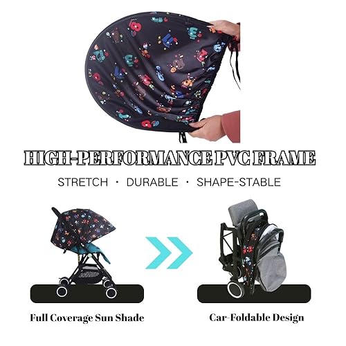 Miniatura 6 de LweiPsqLin Parasol para cochecito de bebé, impermeable, UPF50+, cubierta opaca  Lycra ligera con malla ventilada  Se adapta a asiento de automóvil
