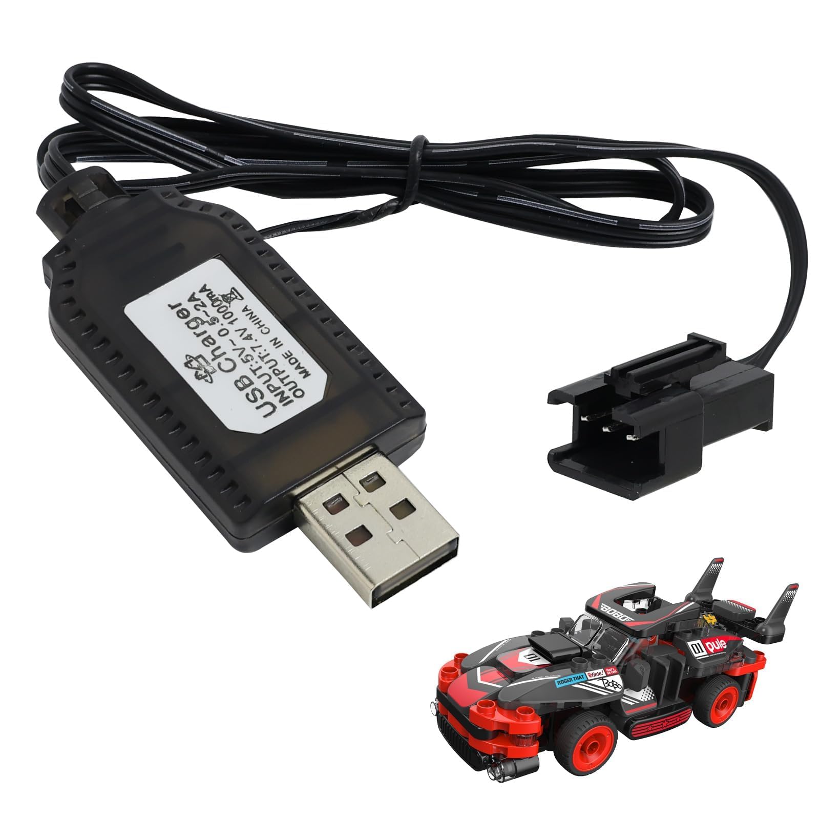 Cargador USB Universal Para Baterías De 7.4V Con Conector SM-3P – 1000mA De Salida – Indicador LED – Compatible Con Coches RC, Drones Y Barcos