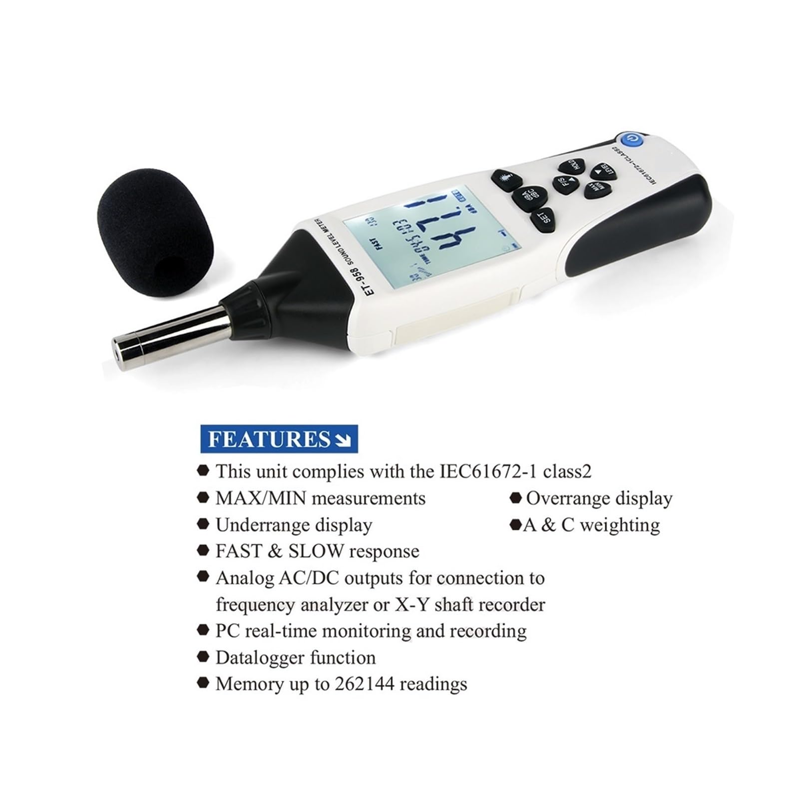 Misuratori Di Livello Sonoro Datalogger Fonometro Digitale Professionale Misuratore Rumore Audio 30-130 DB Decibel Precisione Estremamente Elevata
