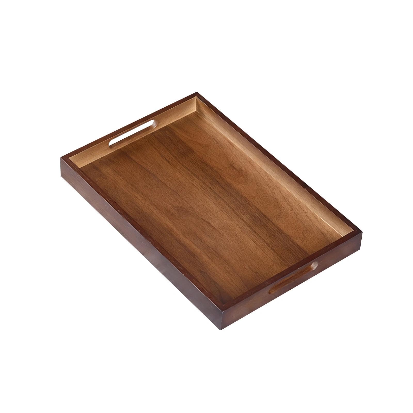 Bamboo Serving Tray with Handles, Dark Brown Wooden Board for Dinner, Breakfast, Food, Snack | Coffee Table, Home Decorative Storage for Bed, Tea, Kitchen (15.0"x10.2"x1.6")