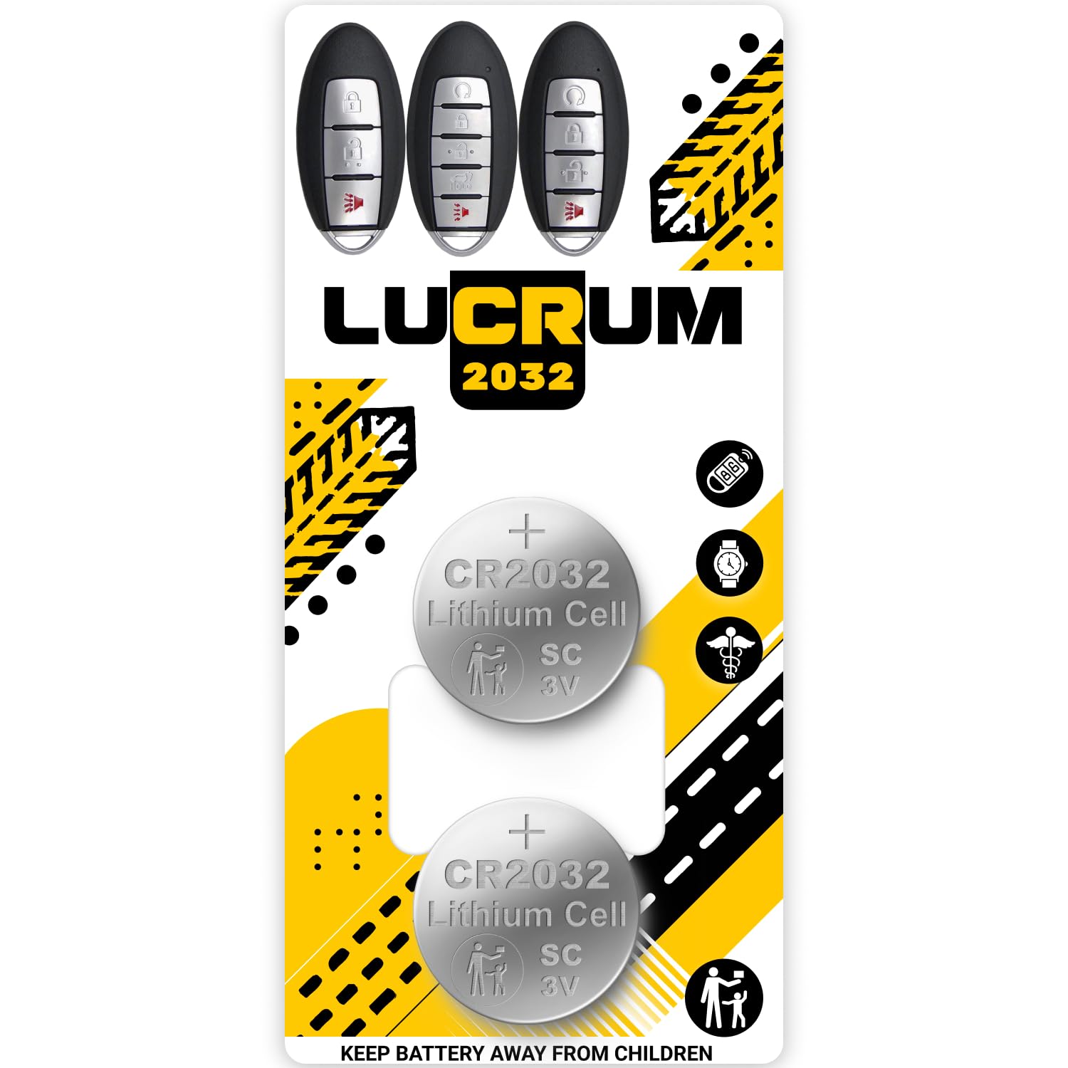 Lucrum for Infiniti Key Fob Battery Replacement, 2PCs CR2032 Batteries for Car Remote Key for EX35, EX37, FX35, FX50, G37, Q50, Q60, Q70, QX50, QX70 CR 2032