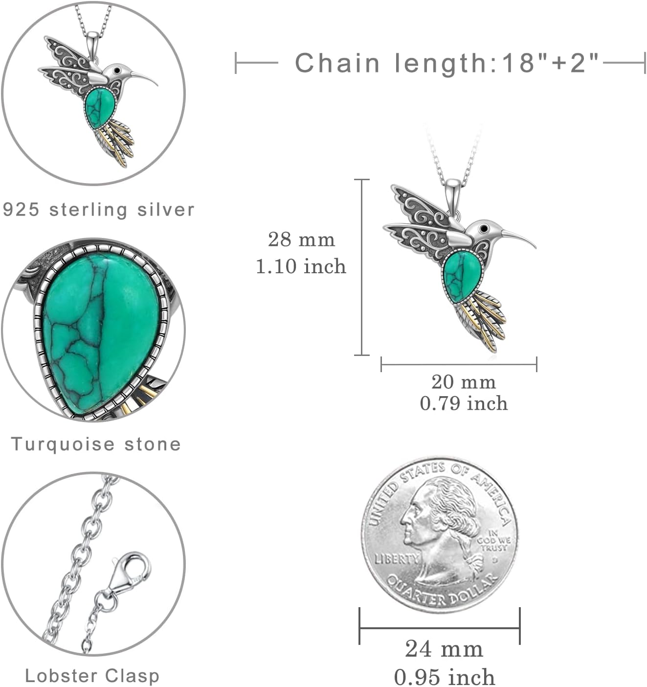 Western Turquoise Necklace 925 Sterling Silver Turquoise Cross/Dragonfly/Cow Tap/Butterfly/Hummingbird/Snake/Horseshoe Pendant Necklaces Turquoise Jewelry Gifts for Women Men - Image 6