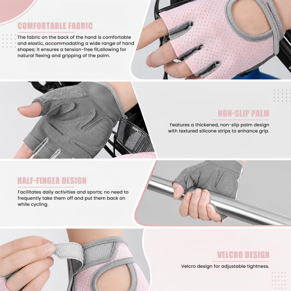 Gants de Cyclisme Homme Femme VTT Demi-Doigts Unisexe Mitaine Velo Gel Rembourré Antidérapant Respirants Absorbant Chocs Été MTB