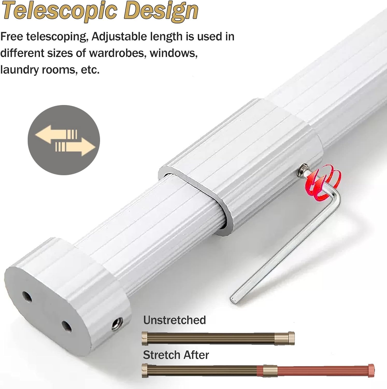 42Cm-105Cm Extendable Closet Rods, Teleswall Mounted Clothes Rail Pole with End Sockets, for Hallway/Entryway/Cloakroom, Water/Rust Proof Aluminum Alloy/Brown/2(Brown-16.5)