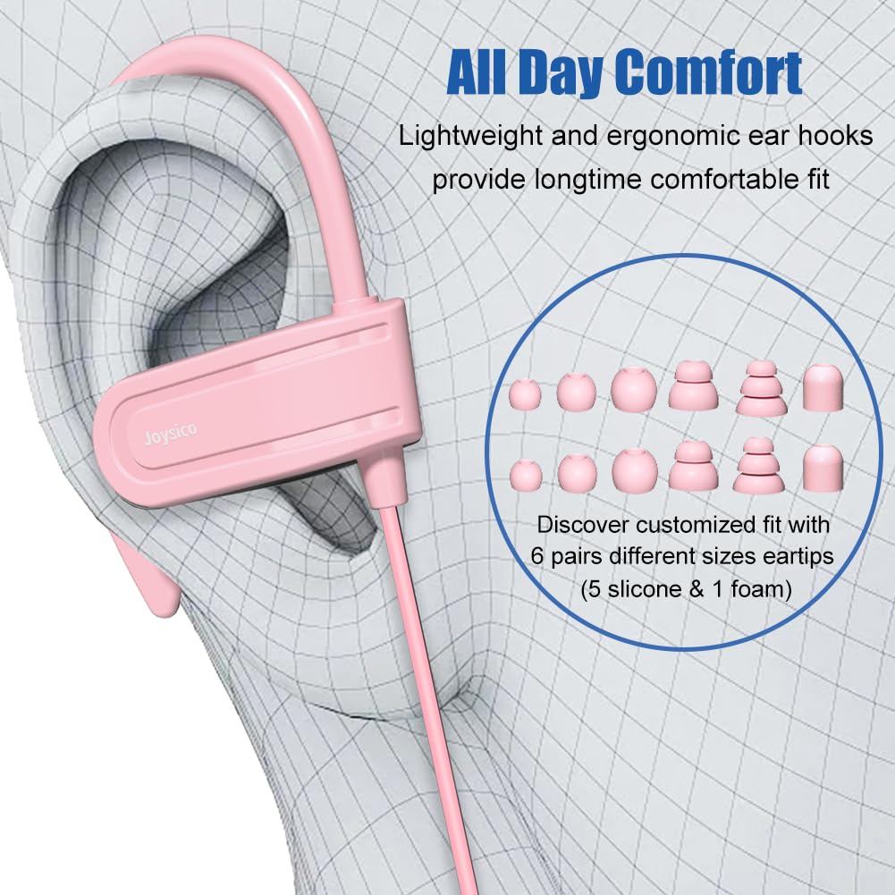 Joysico Auricolari over ear cablati con microfono e controllo del volume, gancio e custodia, auricolari sportivi a prova di sudore per corsa, esercizio, palestra, allenamento, cuffie avvolgenti per