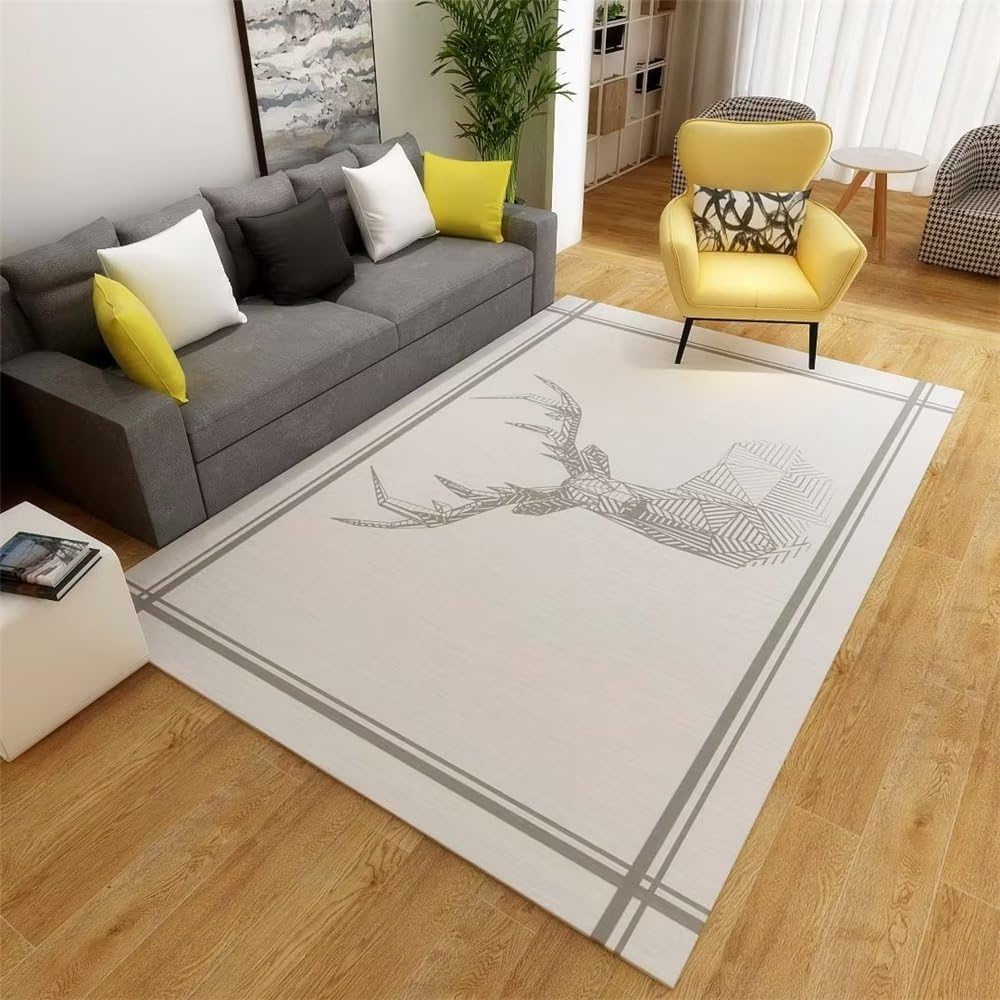 Tapis de chambre durable 160X230Cm au design cerf abstrait et finition grise