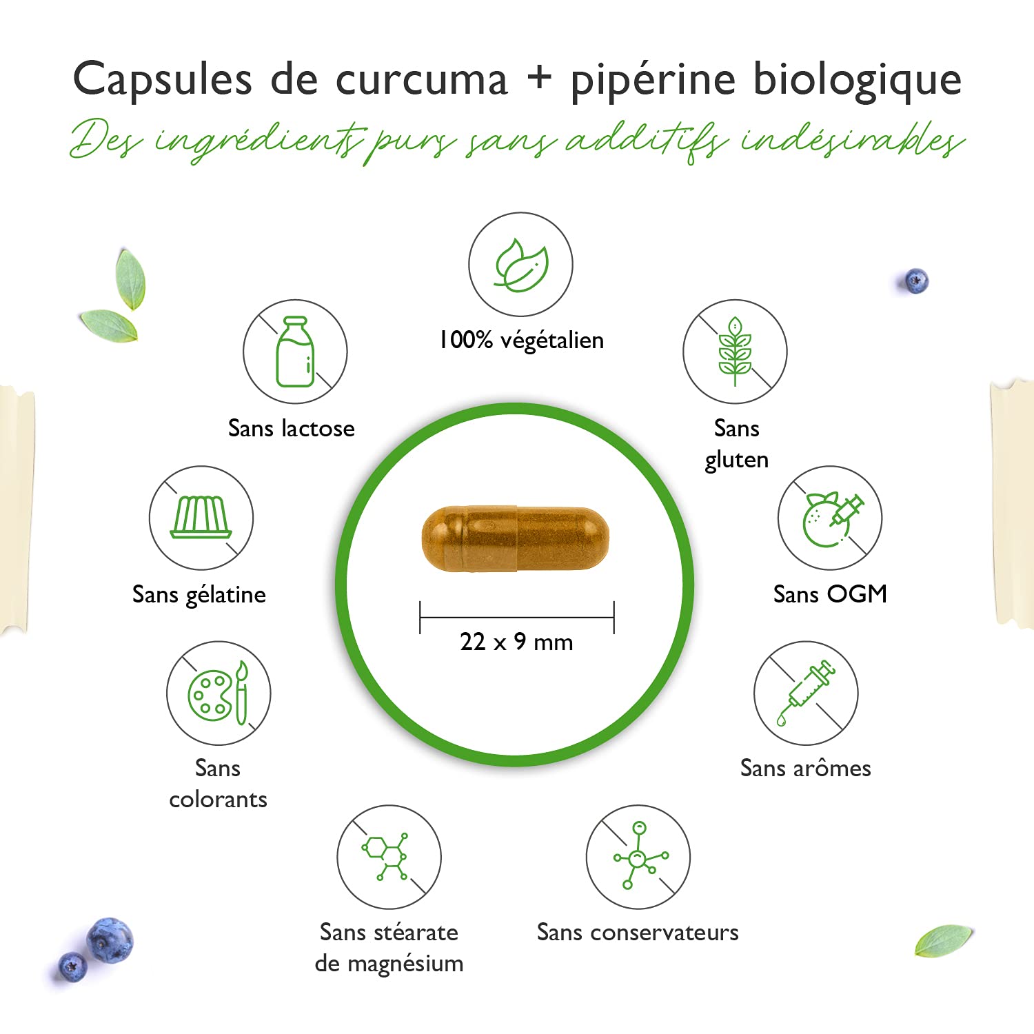 Curcuma bio - 365 gélules - avec curcumine de curcuma et pipérine de poivre noir bio - Haute dose - Vegan