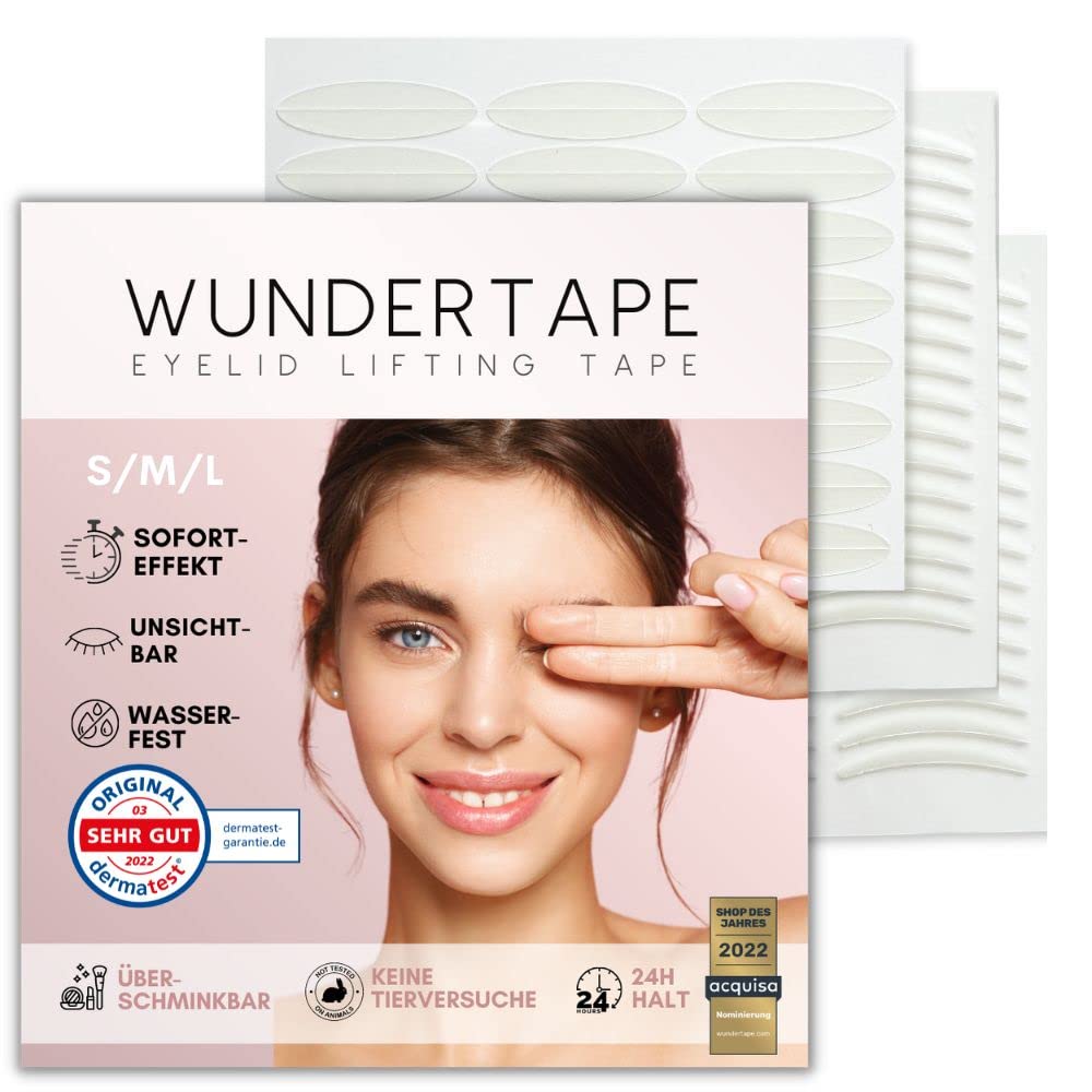 WUNDERTAPE Schlupflider Stripes Schlupflid-Tape Streifen zum Augenlid-Lifting ohne OP! (wasserfest, 24h Halt, double eyelid lifting tapes) Augenlid-Tape (S + M + L)