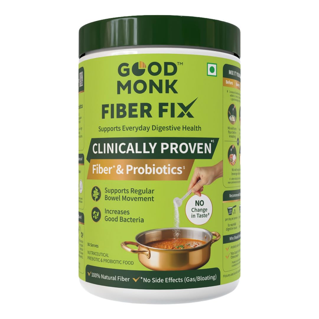 Fiber Fix | Constipation, Bloating & Gas Relief | Everyday Prebiotic Soluble Natural Fibre Supplement Powder + Probiotic | Isabgol / Psyllium Husk Free | 90 Servings | No Side Effects Or Taste Change