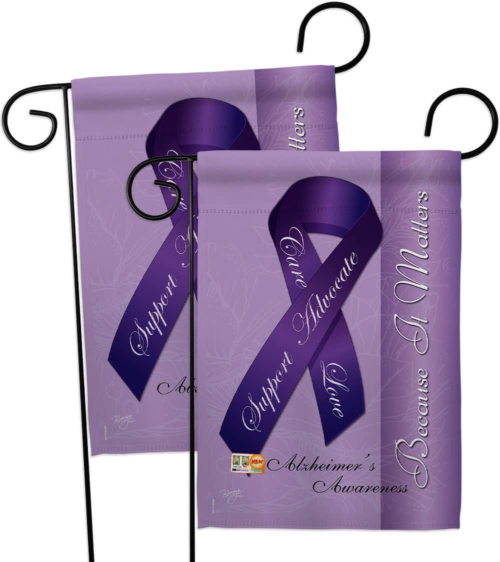 Alzheimers Garden Flags 2pcs Pack Support Awareness Inspirational Survivor Ribbon Prevention Cancer Autism Breast BLM Small Decorative Gift Yard House Banner Double-Sided Made In USA 13 X 18.5
