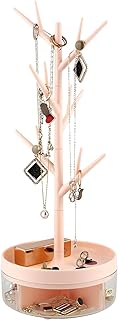Half Room Branch Jewelry Rack With Rotatable Base and Storage Box Tree Tower Rack Hanging Organizer for Ring Earrings Neck...