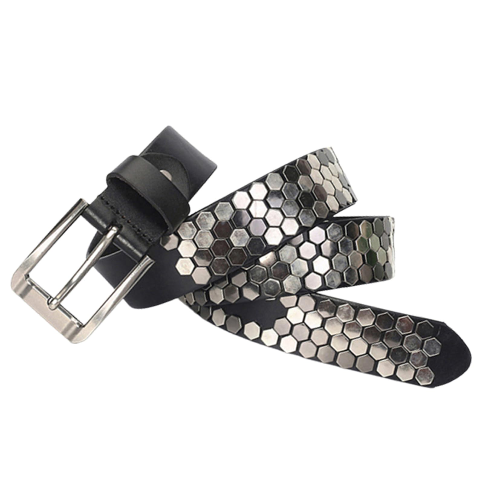 Ceinture en Cuir à Rivets Tendance Motif Clouté Style Punk Rock Boucle à Griffes Réglable Ceinture Décontractée(110cm/waist:37", Black)