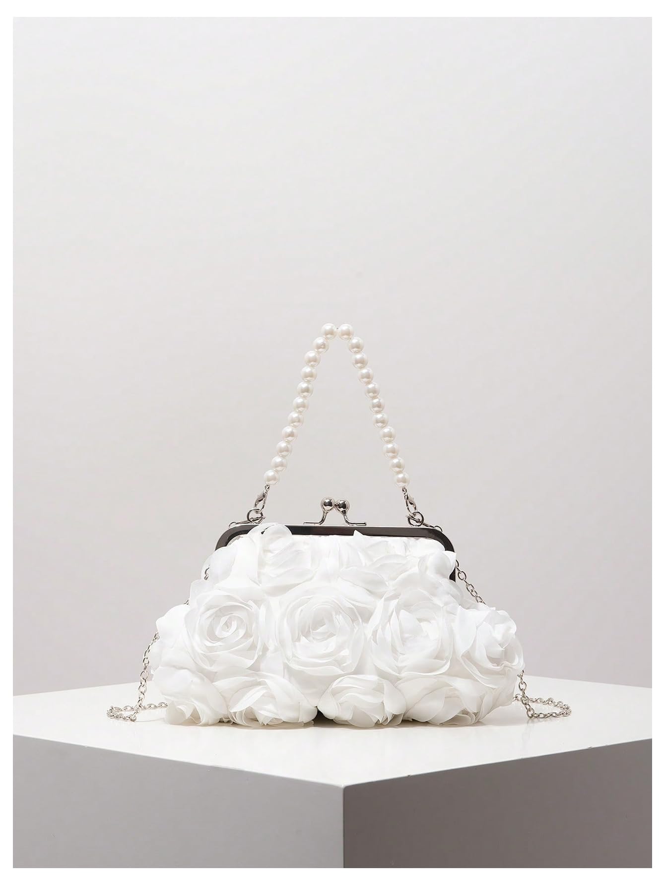 Verdusa Women's 3D Floral Crossbody Bags Rose Evening Bag Clutch Purses Top Handle Satchel Handbags White One-Size