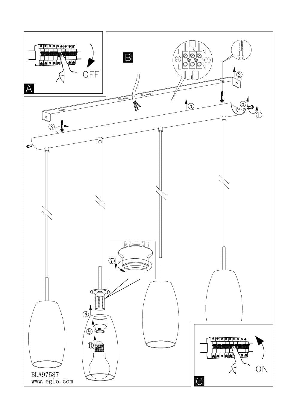 Eglo lampada a sospensione Batista 3, lampada a sospensione a quattro punti | luce, lampada a sospensione in acciaio, nichel opaco, tecnica di pulitura, bianco, E27