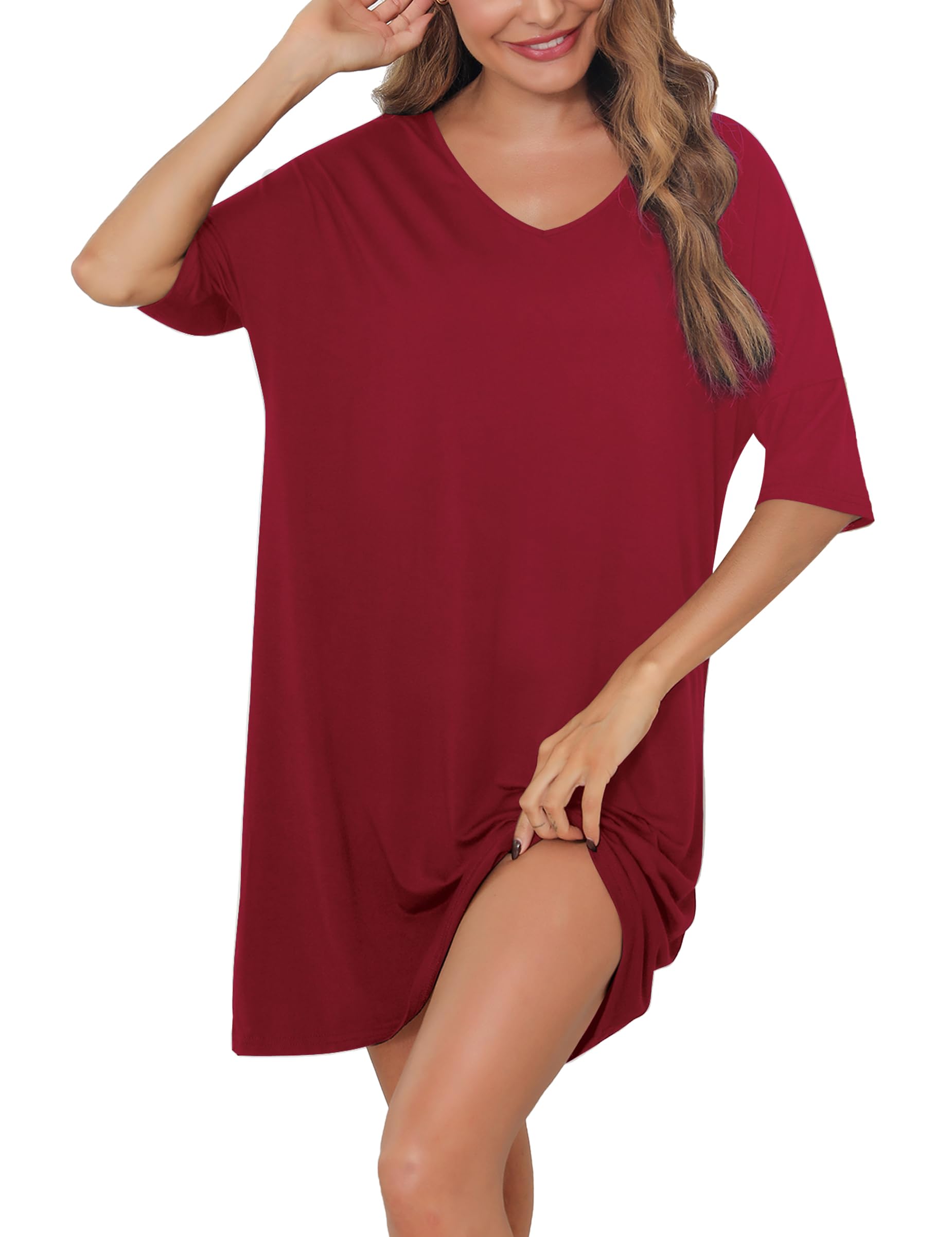Irdcomps Nachthemd Damen Schlafshirt Sleepshirt Kurzarm Baumwolle Kurz Sexy Schlafkleid Schlafhemd Große Größen Sommer Nachtwäsche