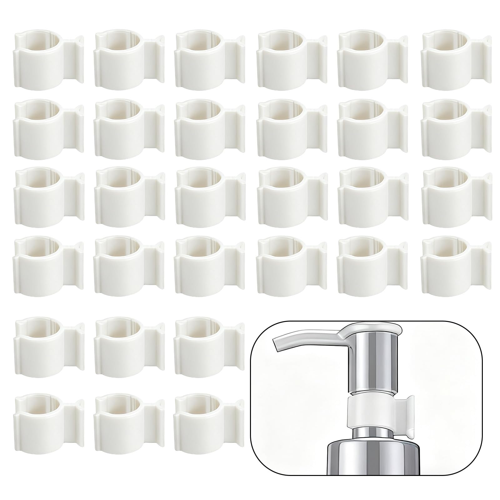 Leakproof Cosmetic Dispenser Pump Lock Clip,Clamp for Lotion Shampoo Cleansing Oil Bottles,Medium Size PP Plastic Leak Locks,Travel&Camping Friendly Accessory, White, 30Pcs White-image-5