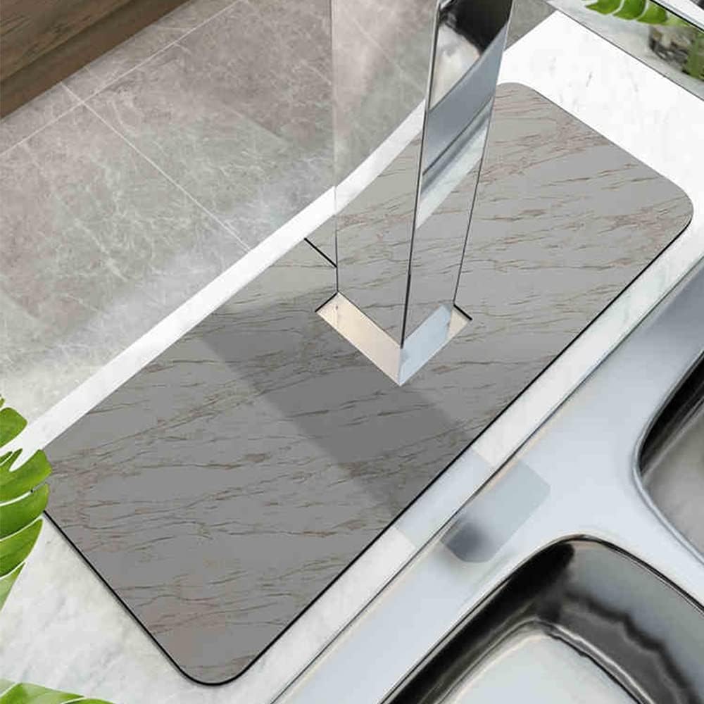 Bisqu Gray Square Splash Guard For Sink Faucet- Super Absorbent Fast Drying Mat Sink Gadgets-Splash Guard Behind Faucet Drip Catcher For Kitchen, Bathroom,Sink Mat (5.5 * 23.6In,)