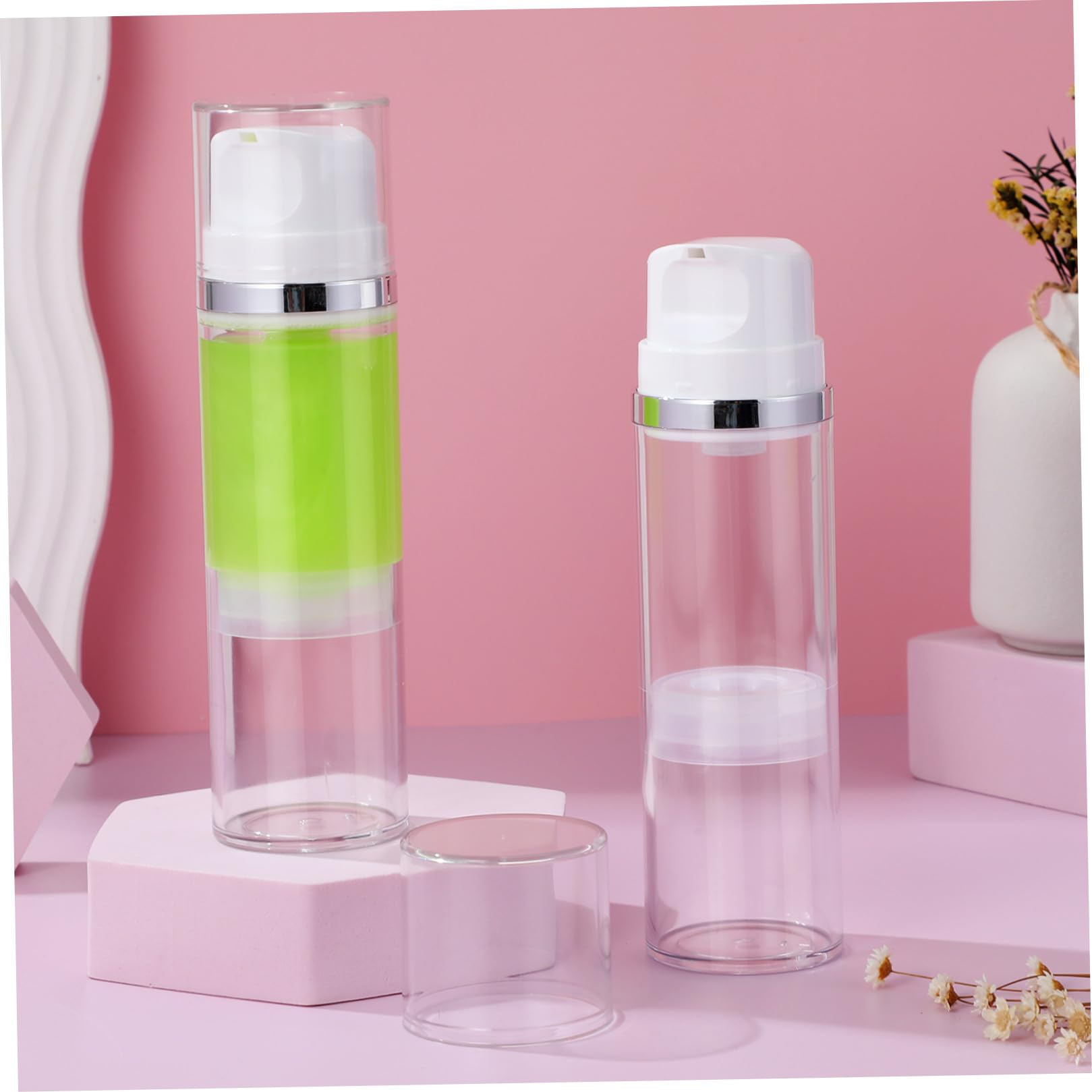 Flacone Pompa Airless 150ml 2 Pezzi Contenitore per Lozione Trasparente Abs Bottiglia da Viaggio Coperchio Erogatore per Crema Viso e Balsamo Adatto a Viaggi e Uso Quotidiano