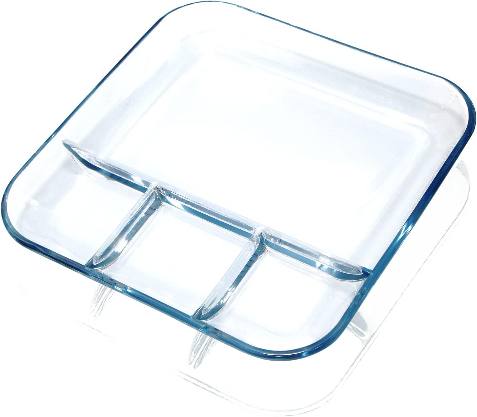 NUTRIUPS Glass Divided Plate with 4 Compartments, 1 Piece, 10inch Divided Dinner Plates Breakfast Plate with Dividers Divided Dish
