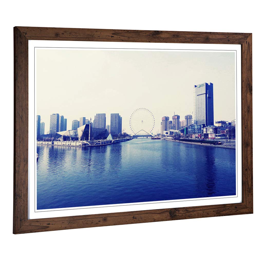 Big Box Art Framed Print of Tianjin Eye Skyline China Design | Wall Art Picture | Home Decor for Kitchen, Living, Dining Room, Bedroom, Hallway, Office, Walnut, A2 / 24.5x18 Inch / 62x45cm