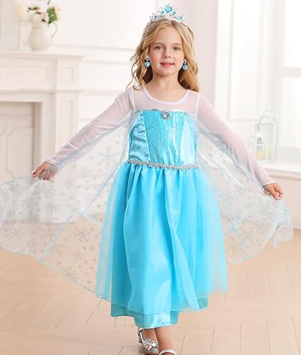 Vista 3 de iTVTi Disfraz de princesa para niñas pequeñas, disfraz de cosplay azul para fiesta de Halloween con accesorios azul