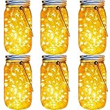 Solar Mason Jar Lights 30 Led,6 Pack Large-Size Solar Hanging Glass Jar Starry Fairy Lights,Solar Lanterns for Outdoor Patio Party Garden Decor Lights (Jars and Handles Included)