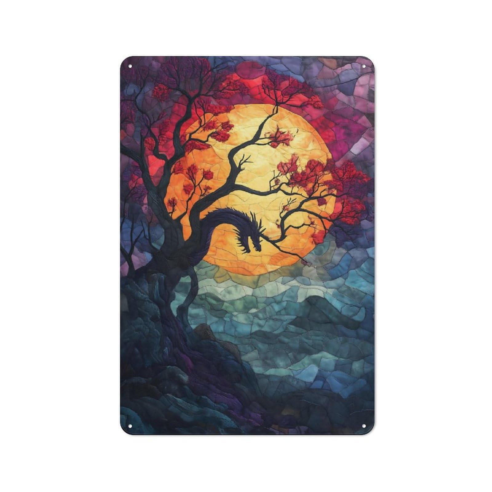 Junmoney Tree Of The Dragons For Garden Room Or Summerhouse, Vintage Tin Sign 30X20cm, A Metal Wall Feature For Garden Rooms And Summerhouses
