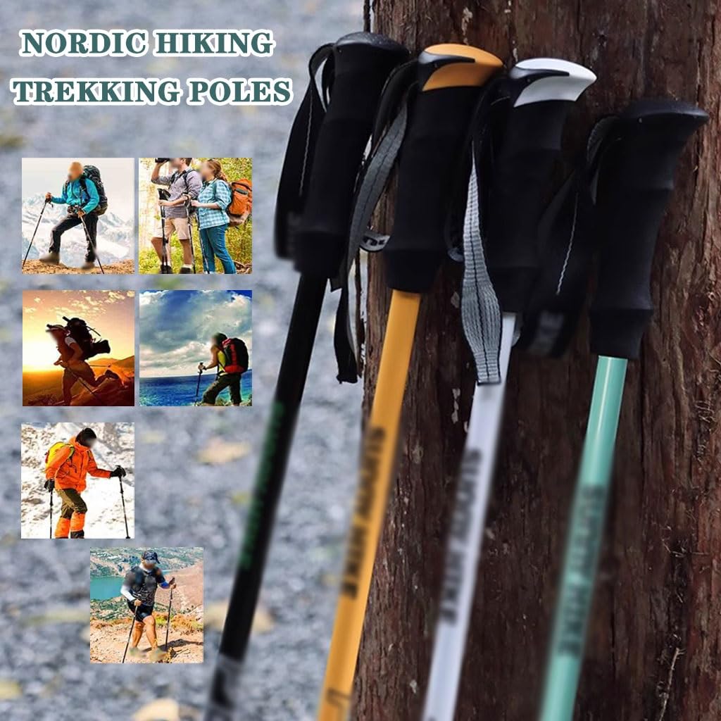 Nordic Hiking Trekking Poles, with EVA Grip + Adjustable Wrist Strap, Aluminum Alloy Walking Stick, for Skiing, Traveling(Black Color)