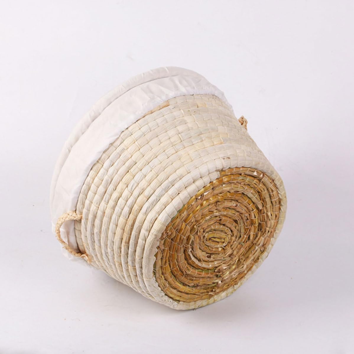 Cesto Intrecciato per Pane e Uova, Beige, in Foglie di Mais